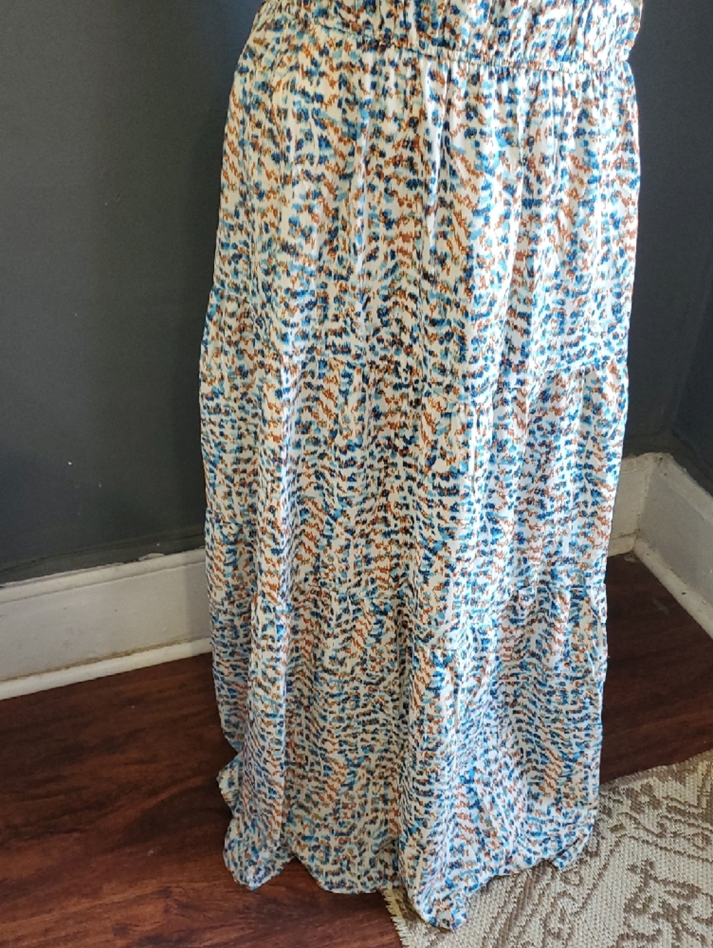 Glamour Blue and Cream Ruffle Sleeve Maxi Dress - Picture 4 of 13